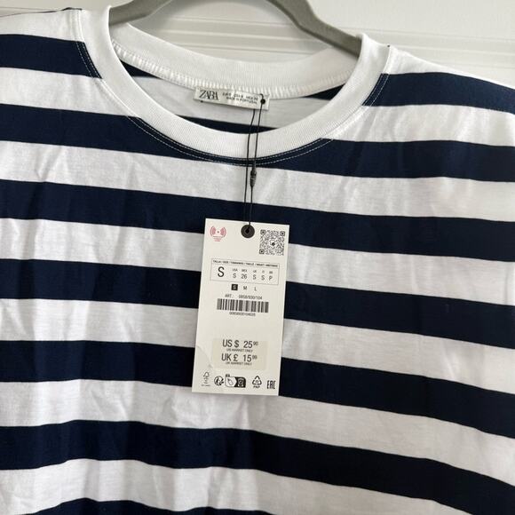 Zara Cotton Striped Shoulder Pad Top T-Shirt - Picture 7 of 8